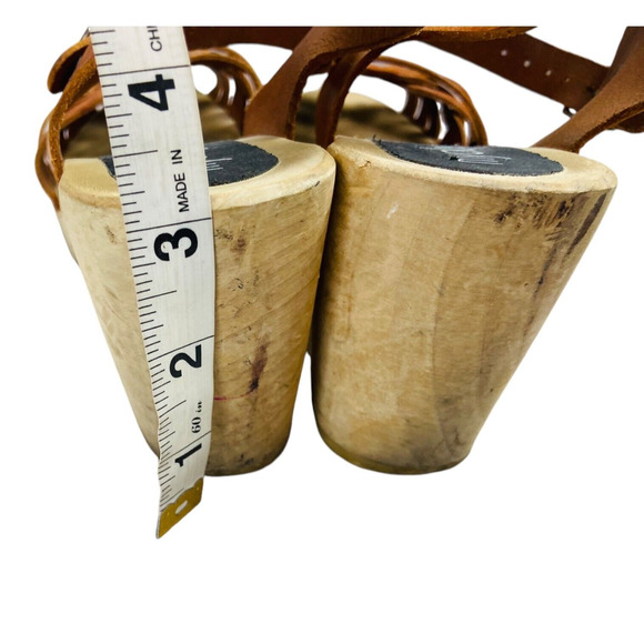 Myclogs.se Womens Sandals Maguba Leather Natural Tan Wooden Peep Toe Size 39 - Picture 7 of 9